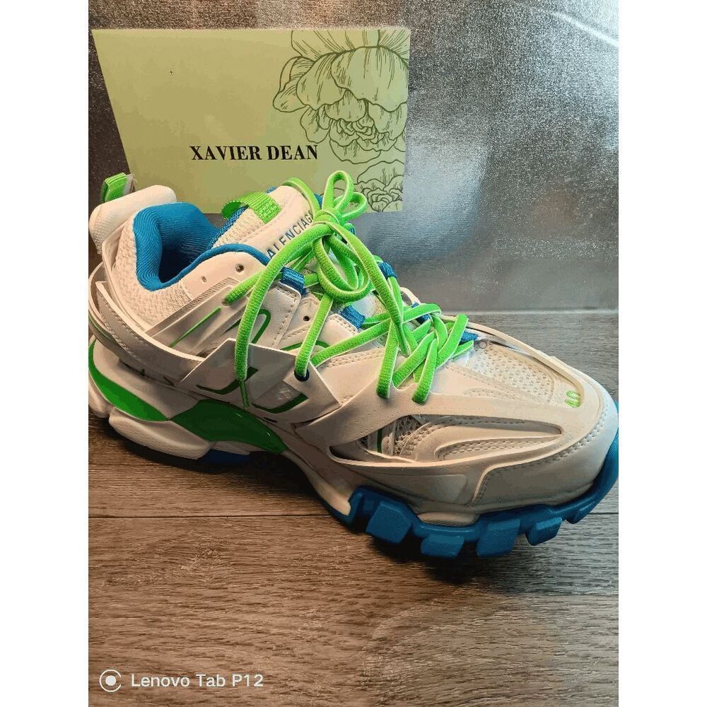 Balenciaga Women's Track Low Top Sneakers - White/Green/Blue 10 - Picture 2 of 11
